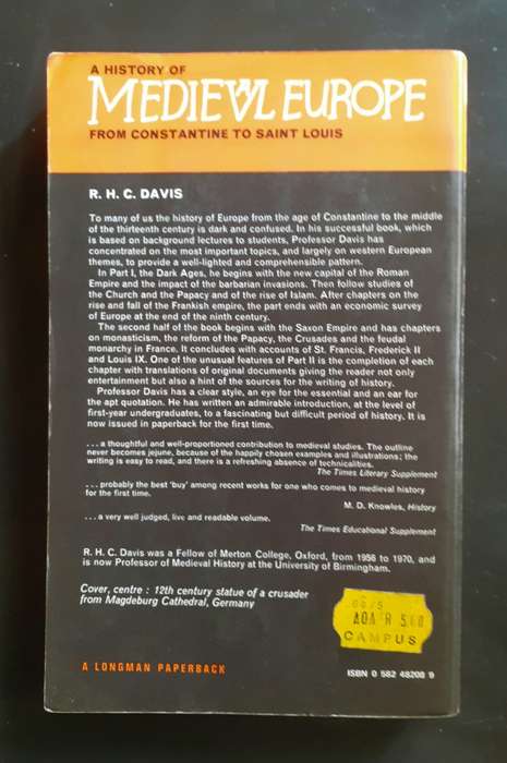 A History of Medieval Europe From Constantine to Saint Louis by R.H.C. Davis