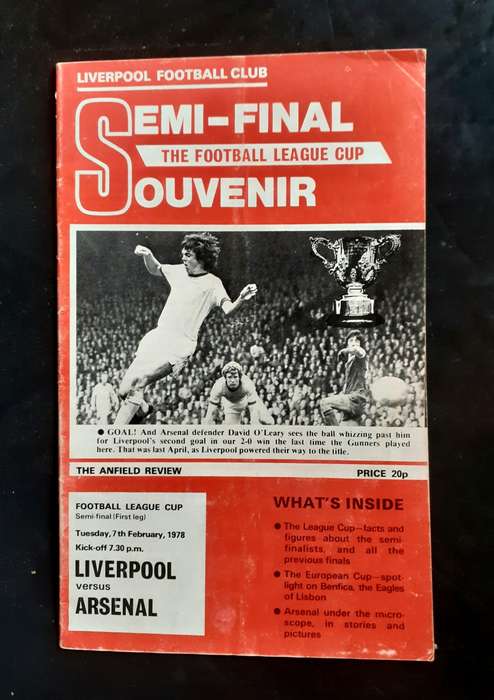 Liverpool vs Arsenal 1977/78 League Cup Semi Final 1st Leg Match Programme