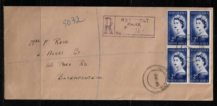 Union of South Africa - 1953 Coronation of QEII Block of 4 Stamps on Cover