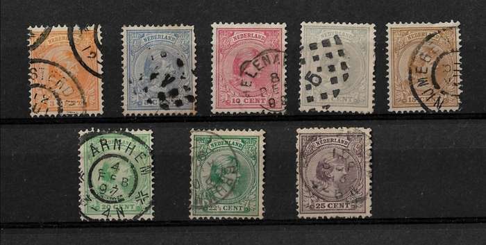 Netherlands - 1891-1894 Queen Wilhelmina Part Set of 8 Stamps Fine Used