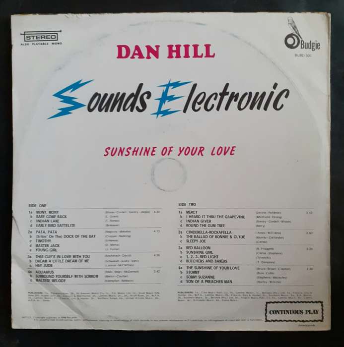 Dan Hill Sounds Electronic - Sunshine of Your Love LP Vinyl Record