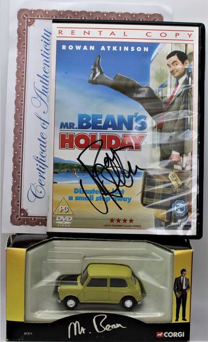 MR BEAN - Corgi Mini & Signed Rowan Atkinson DVD with Certificate of Authenticy! - Bean's Holiday