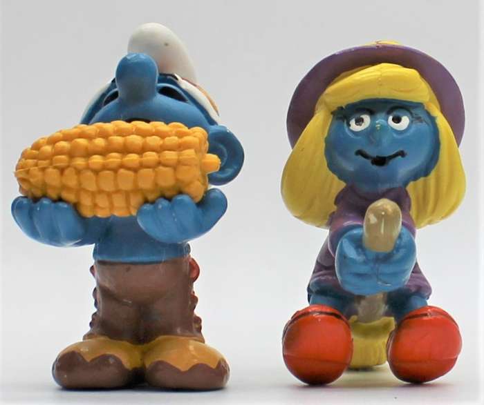20197 & 20198 - 1x Indian Smurf with Corn & Witch Smurfette - Hand-Painted Originals