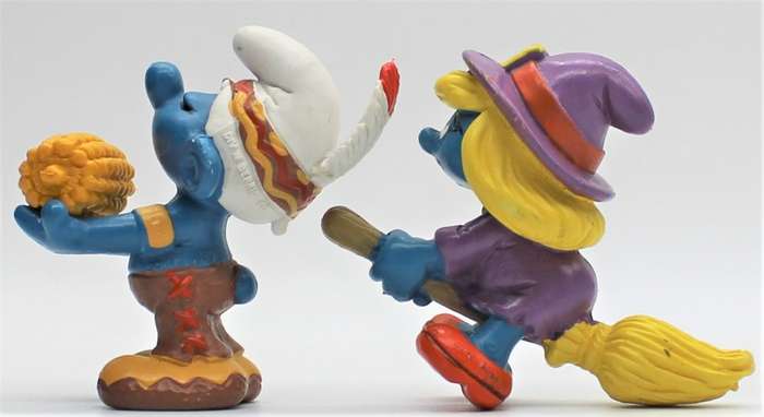 20197 & 20198 - 1x Indian Smurf with Corn & Witch Smurfette - Hand-Painted Originals