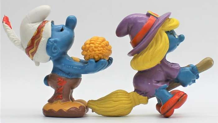 20197 & 20198 - 1x Indian Smurf with Corn & Witch Smurfette - Hand-Painted Originals