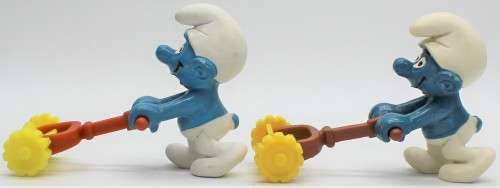 40225 - 2x Lawnmower SuperSmurfs - Hand-Painted Originals - Unboxed
