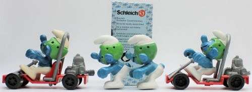 40218 - 5x Different Go-Cart SuperSmurfs - Hand-Painted Originals - Only Boxed One is Complete