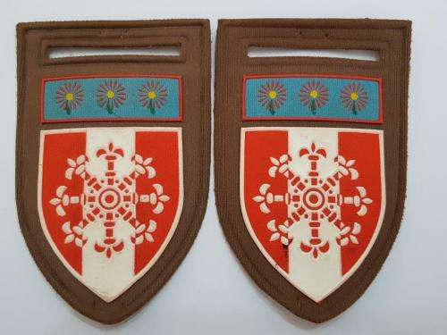 Pair Personnel Services School shoulder flashes with Northern Transvaal Command bar. Damaged.