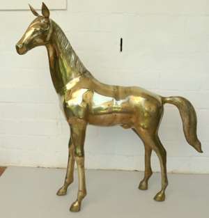 STUNNING BIG BRASS HORSE,CAN ALSO BE MADE INTO A LAMP...