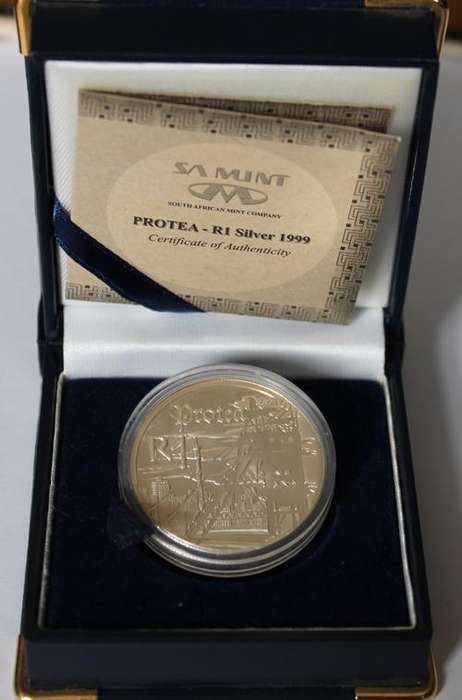 1999 Protea Series Silver R1 Proof - Mining in SA Mint Box with COA