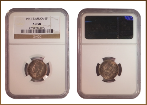** DIFFICULT ** 1941 6 PENCE AU58 NGC !! STARTING @ R1