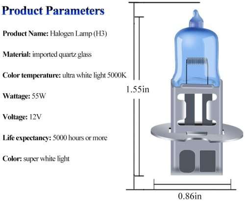2 H3 Halogen Headlight Bulbs 55W 5000K Super Bright Xenon White High Beam Low Beam Fog Li