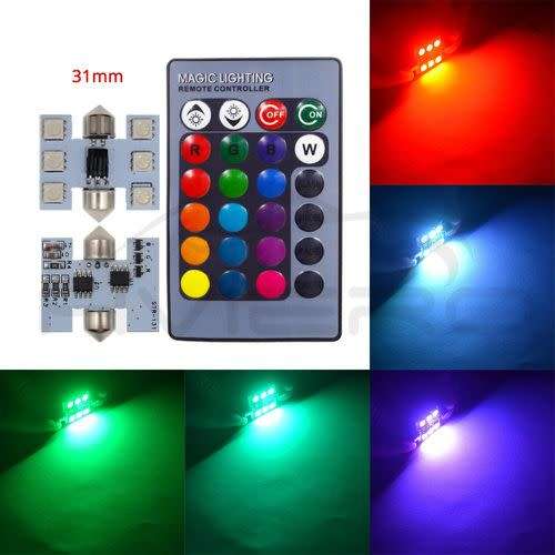 2X RGB 5050 6SMD LED festoon light c5w Car led Hviero Auto Remote Controlled Colorful Led Lamp Auto