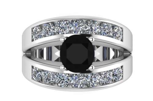 *CD DESIGNER JEWELRY*2.65ct Syn. Black Moissanite and Clear CZ Split Band Engagement Ring-Size 8.5