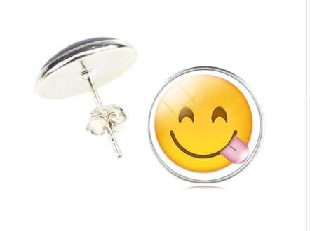 EMOJI Smiling with Eyes Closed and Tongue Sticking Out Face Emoji Stud Earrings