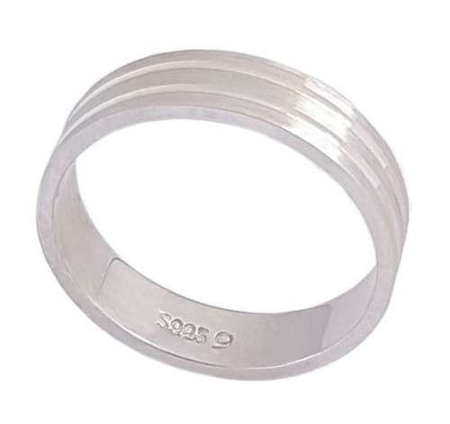 925 Sterling Silver Grooved Matte and High Shine Pattern Ring- Size T