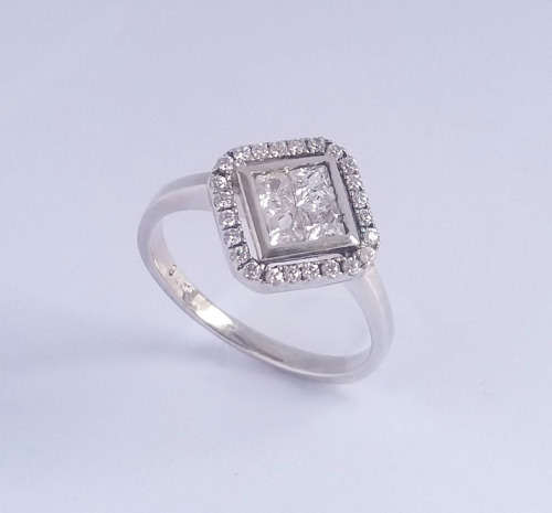 **CD DESIGNER JEWELRY** Sapphire Solitaire Halo Ring in Silver- Size O