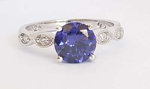 *CD DESIGNER JEWELRY* CZ Tanzanite Ring in Silver- Size R