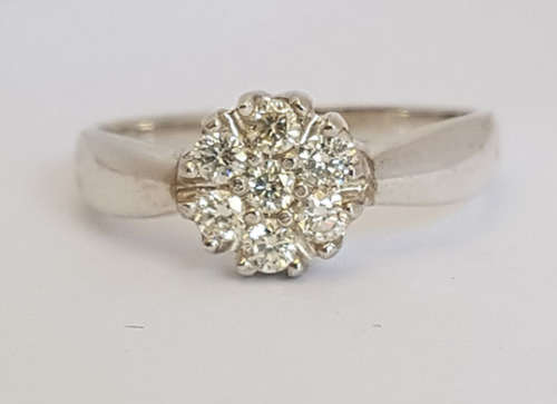 CD DESIGNER JEWELRY* 0.35ctw Natural Diamond Flower Ring in 925 Sterling Silver- Size Q