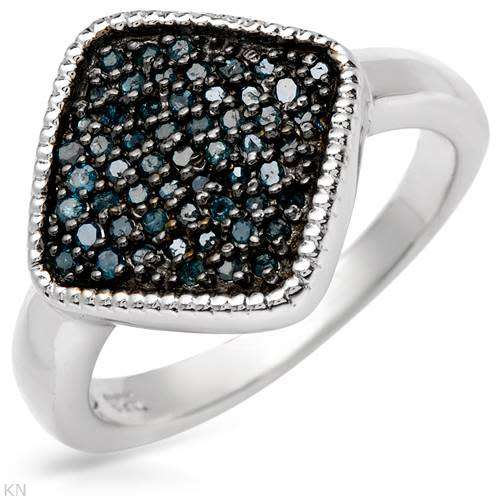 0.3ctw Natural Blue Diamond Ring in Sterling Silver- Size 7