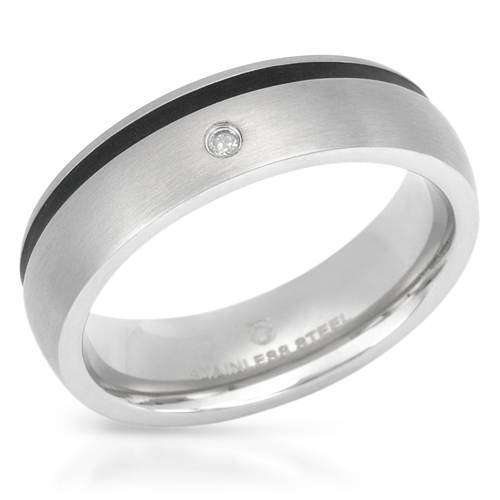 0.01ctw Natural Diamond Band in Stainless Steel- Size 10.5/ 11.75