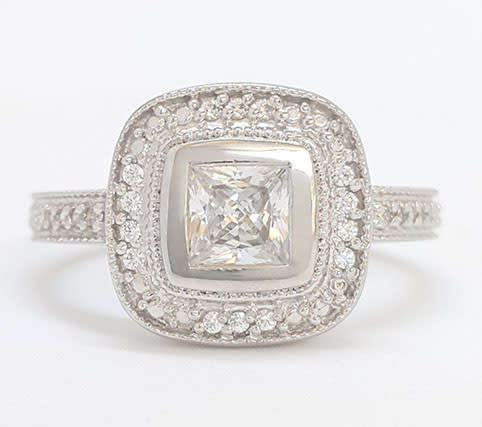 Cubic Zirconia Halo Ring in 9k White Gold