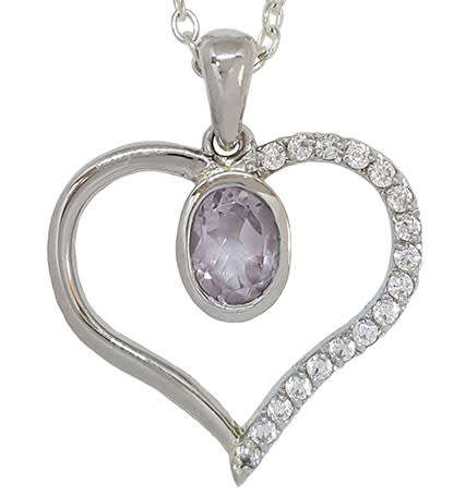 *CD DESIGNER JEWELRY* 1.01ct Amethyst and Clear CZ Heart Pendant in Silver