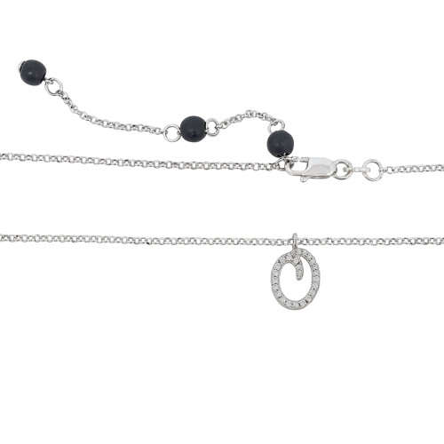 925 Sterling Silver Letter `Q` Pendant with CZs and rolo style Necklace