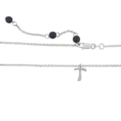 925 Sterling Silver Letter `T` Pendant with CZs and rolo style Necklace