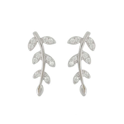 0.05ctw 925 Sterling Silver Cubic Zirconia Leaf Stud Earrings