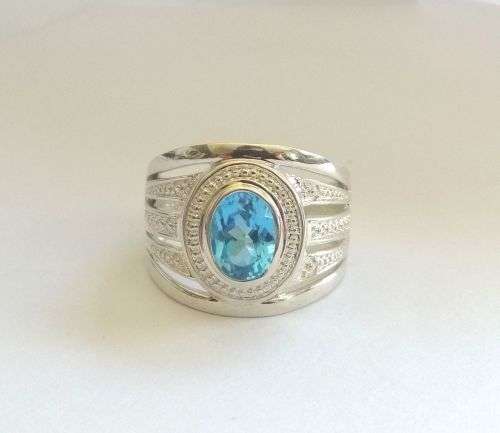 1.25ct Swiss Blue CZ Ring in 925 Sterling Silver- Size 7.75