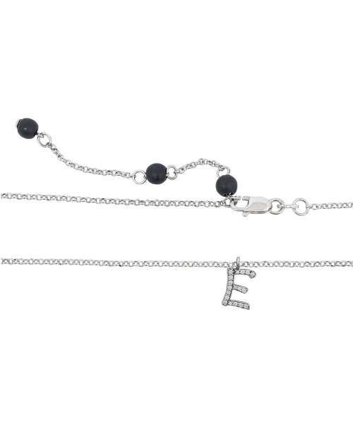 925 Sterling Silver Letter `E` Pendant with CZs and rolo style Necklace