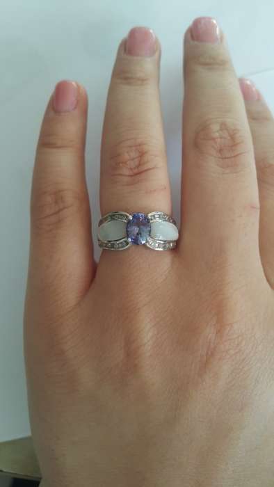 1.3ct Tanzanite, Diamond and Mother of Pearl Ring in 14k White Gold