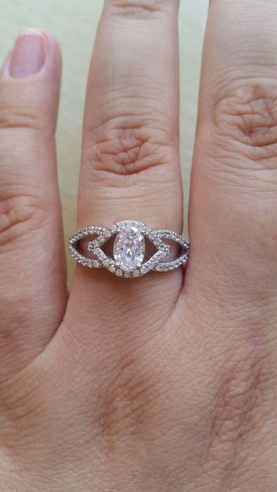 1.93ctw Oval CZ Halo design Ring in Silver- Size 8.5