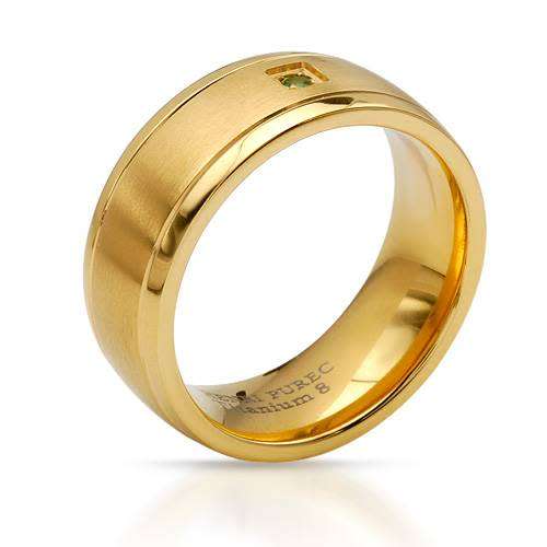 Green Garnet Gold Titanium Band- Size 7