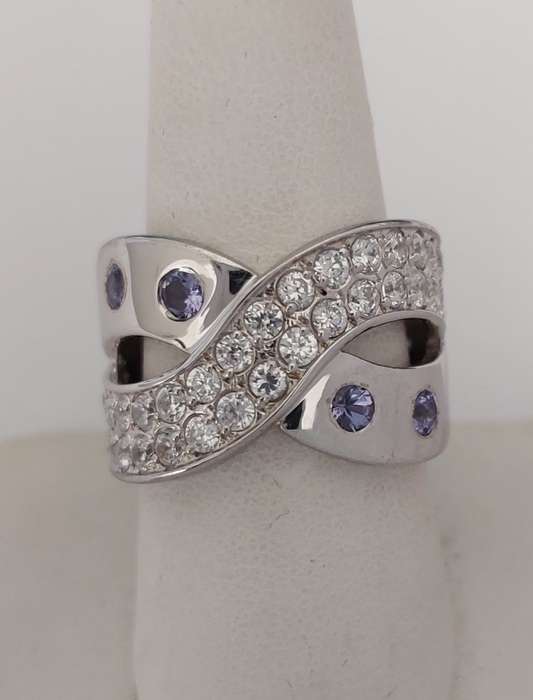 *CD DESIGNER JEWELRY* 1.30ctw Cr Tanzanite and CZ Cross over Ring- Size R