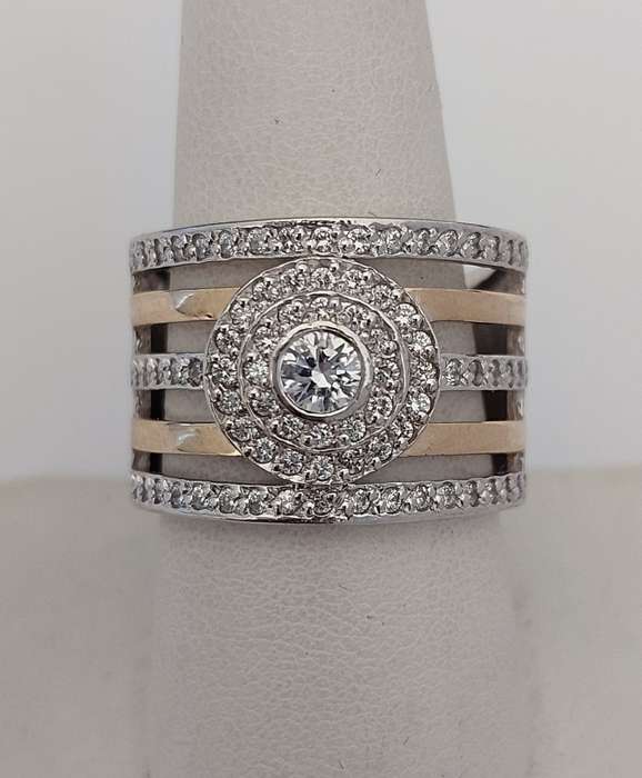 0.70ctw Two Tone Broad CZ Ring in Silver- Size R