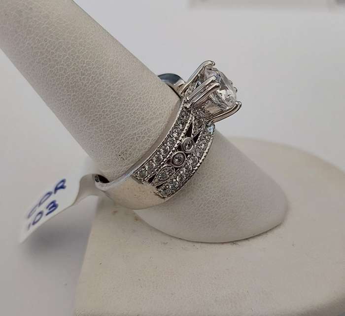 *CD DESIGNER JEWELRY* 2ct CZ Broad Band Ring in Silver- Size 8 , 9