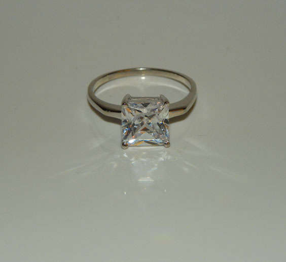4ct Princess CZ Solitaire Ring in Silver- Size 10