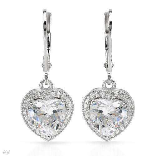 CZ Heart drop earrings in Silver