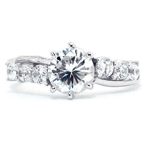 Simulated Diamond Dress Ring 18KGP over Silver- Size 7/ 8