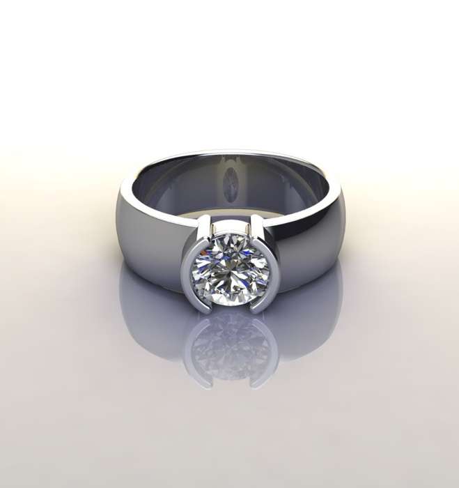 *CD DESIGNER JEWELRY* 1ct CZ Broad Band Ring in Silver- Size P