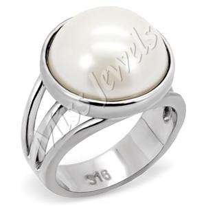 Synthetic Pearl Cocktail Ring in Stainless Steel- Size 5/7/9