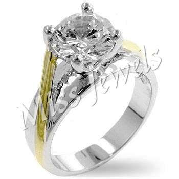 Cubic Zirconia Solitaire Engagement Ring in tutone- Sizes 5-10