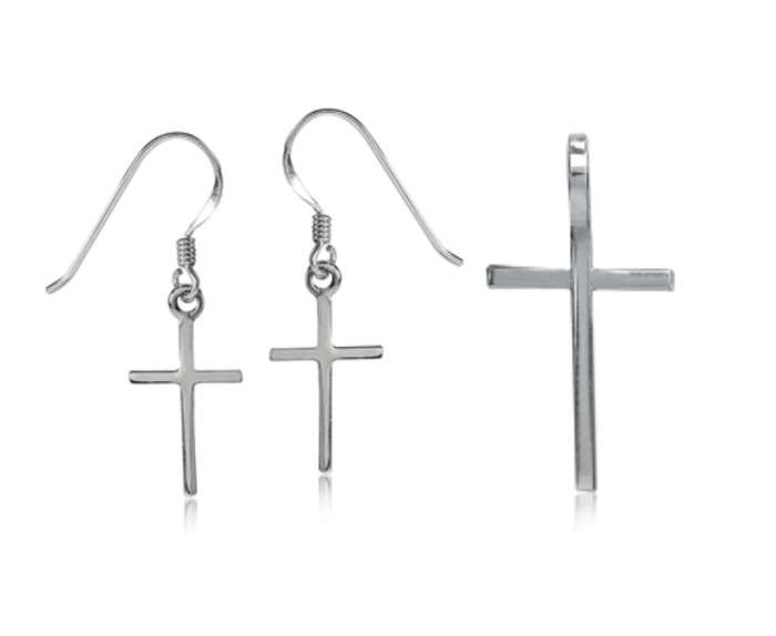 925 Sterling Silver Cross Pendant and Matching Earring Set