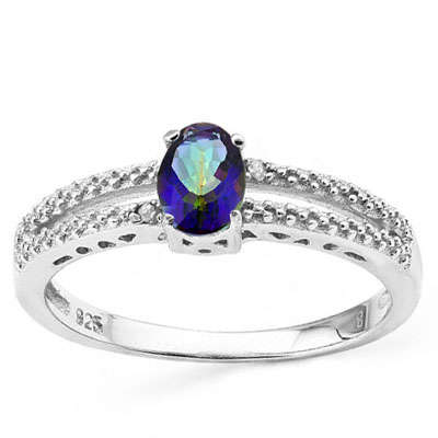 Mystic Topaz and Diamond Ring in Silver- Size 6.75