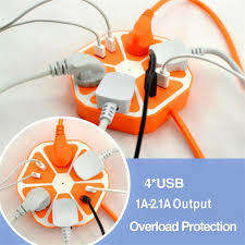 4 USB Port Plug Charging Switch Hexagon Socket Charger Universal Power Strip