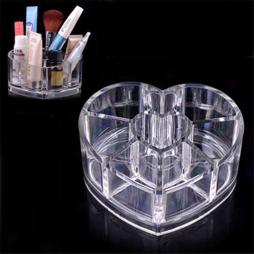 Heart Shaped Acrylic Cosmetic Organizer Makeup Brushes Holder