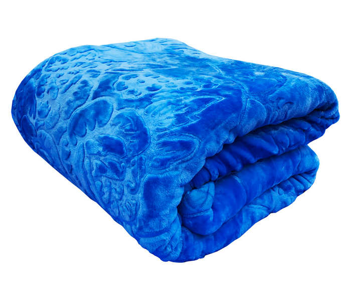 Super Soft 3 PLY HEAVY Quality Mink & Embossed Blanket - Blue (235x210cm)