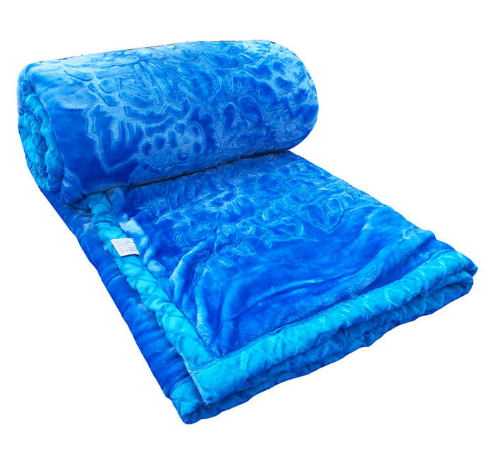Super Soft 3 PLY HEAVY Quality Mink & Embossed Blanket - Blue (235x210cm)